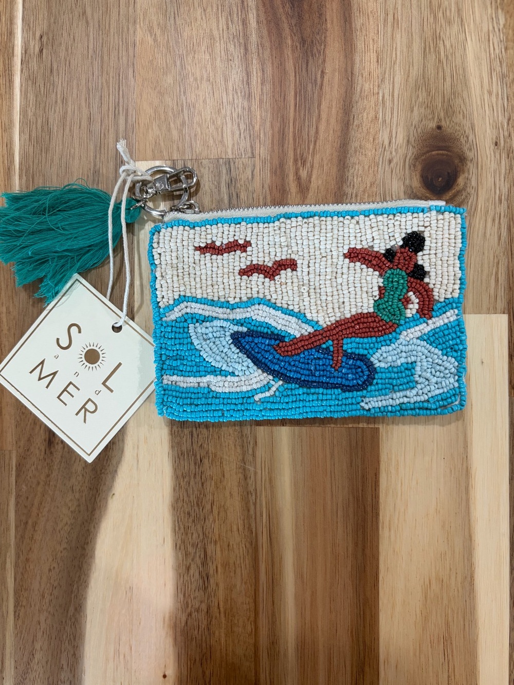 Sol & Mer Beaded Surfer Coin Purse Keychain Tassel Beach Coastal NWT